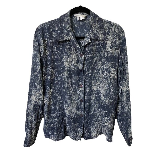 Annie Alexander Silk Shirt Womens M Tie Dye Blue White Button Up - Picture 1 of 5